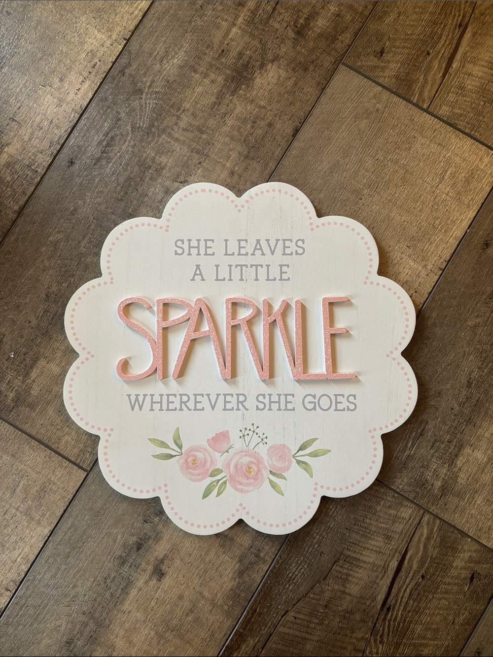 White and Pink "Sparkle" Floral Wall Sign - Inspirational Home Decor